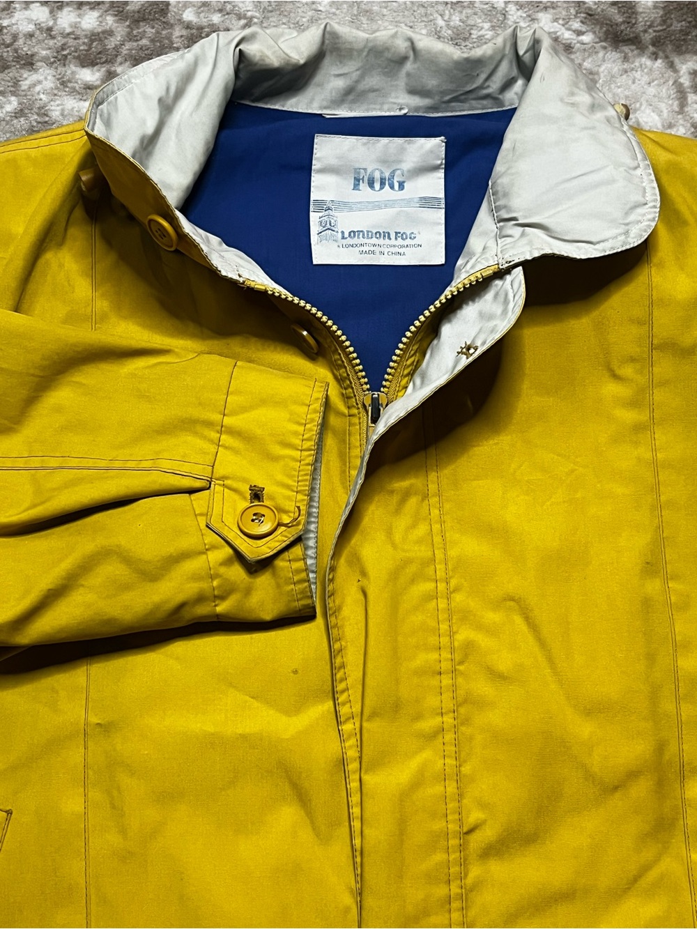 Vintage London Fog Mens Yellow Mustard Bomber Jacket Windbreaker Coat USA Flaw